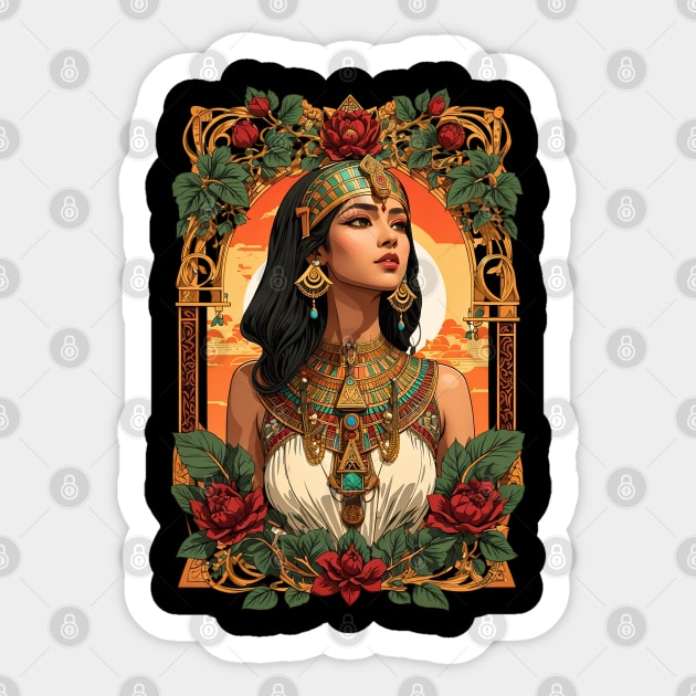 Cleopatra Queen of Egypt retro vintage floral design Sticker by Neon City Bazaar